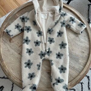 Rylee + Cru Cream and Gray Floral Fleece Jumpsuit baby